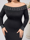 Plus Size Women Sexy Long Sleeve Sequin Off Shoulder Dress
