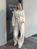 Women Fall Casual Long Sleeve Zipper Hoodies andSolid Lace-up PantsTwo Piece Set