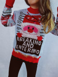Christmas Women Santa Claus Embroidery Gold Thread Sweater Sweater