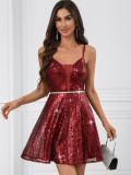 Sexy Low Back Strap Sequin Women's Nightclub Dress