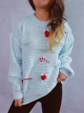 Christmas Women Solid Pearl Flocking New Year Sweater