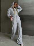 Women Fall Casual Long Sleeve Zipper Hoodies andSolid Lace-up PantsTwo Piece Set