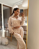 Women Long Sleeve Zipper Casual Hoodies and Long PantsTwo Piece Set