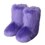 Women furry boots winter warm plus velvet mid-calf boots snow boots