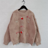 Christmas Women Solid Pearl Flocking New Year Sweater