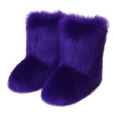 Women furry boots winter warm plus velvet mid-calf boots snow boots