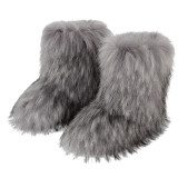 Women furry boots winter warm plus velvet mid-calf boots snow boots