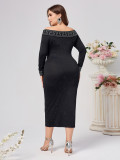 Plus Size Women Sexy Long Sleeve Sequin Off Shoulder Dress