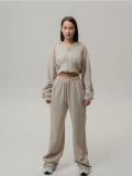 Women Fall Casual Long Sleeve Zipper Hoodies andSolid Lace-up PantsTwo Piece Set