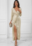 Women Sexy Sequin Long Sleeve Prom Evening Dress