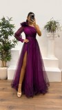 Women Slash Shoulder Mesh Print Dress
