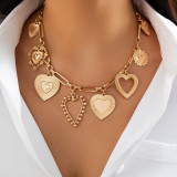 Accessories Metal Heart Print Pendant Necklace Peach Heart Tassel Necklace