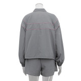 Women sports autumn long-sleeved jacket and shorts Two Piece Set