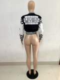 Autumn Winter Contrast Color Print Baseball Jacket