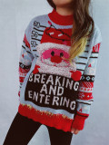 Christmas Women Santa Claus Embroidery Gold Thread Sweater Sweater