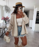 Women Nordic knitting Solid sweater jacket