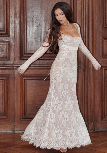 Women autumn sexy long-sleeved suspender hook flower lace Strap Dress