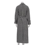 Women houndstooth Maxi windbreaker