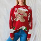Christmas New Year Women Cute Snowman Round Neck Long Sleeve Knitting Sweater