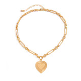 Accessories Metal Heart Print Pendant Necklace Peach Heart Tassel Necklace