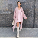 Women houndstooth Maxi windbreaker