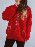 Christmas Women Solid Pearl Flocking New Year Sweater