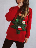 Christmas and New Year Women flocked Christmas tree red sweater