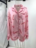 Santa Claus Print Two Piece Lounge Satin Pajamas Set