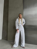 Women Fall Casual Long Sleeve Zipper Hoodies andSolid Lace-up PantsTwo Piece Set