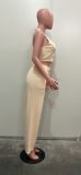 Women solid v-neck Halter Neck vest and PantTwo Piece Set
