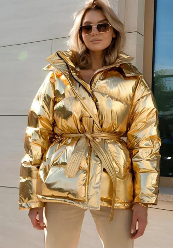 Women hooded sports outdoor shiny Padding jacket