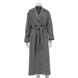 Women houndstooth Maxi windbreaker