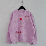 Christmas Women Solid Pearl Flocking New Year Sweater