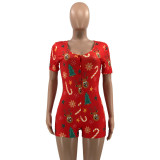 Christmas Women printed knitting jumpsuit