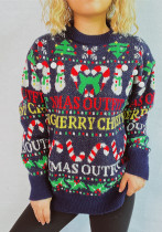 New Year Christmas Women Jacquard Knitting Round Neck Long Sleeve Sweater