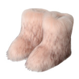 Women furry boots winter warm plus velvet mid-calf boots snow boots