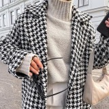 Women houndstooth Maxi windbreaker