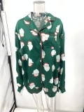 Santa Claus Print Two Piece Lounge Satin Pajamas Set