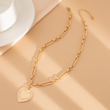 Accessories Metal Heart Print Pendant Necklace Peach Heart Tassel Necklace