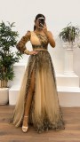 Women Slash Shoulder Mesh Print Dress