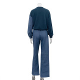 Women American sports style contrast striped top and trousers Two Piece Set