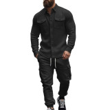 Men's American plus velvet Cargo Turndown Collar Jacket and Pant Two Piece Set