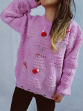 Christmas Women Solid Pearl Flocking New Year Sweater
