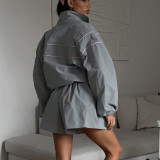 Women sports autumn long-sleeved jacket and shorts Two Piece Set