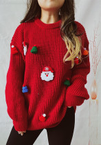 Christmas Women Cute Santa Claus Round Neck Long Sleeve Knitting Top