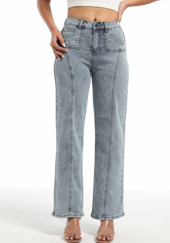 Women Casual retro blue denim trousers