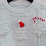 Christmas Women Solid Pearl Flocking New Year Sweater
