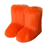 Women furry boots winter warm plus velvet mid-calf boots snow boots
