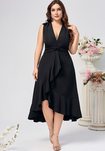 Plus Size Women Dress Solid v-neck Sexy Maxi Dress