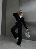 Women Fall Casual Long Sleeve Zipper Hoodies andSolid Lace-up PantsTwo Piece Set
